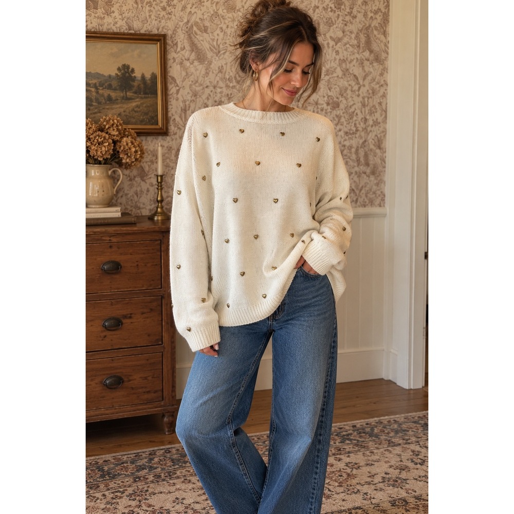 Lucky Brand Oversized Heart Stud Sweater – Size 3X